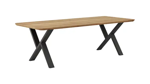 Esstisch Belfast - LB ca. 240x100 cm, Eiche massiv, X-Gestell asymmetrisch