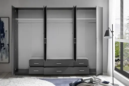 Drehtürenschrank- B ca. 271 cm, Graphit, Spiegel