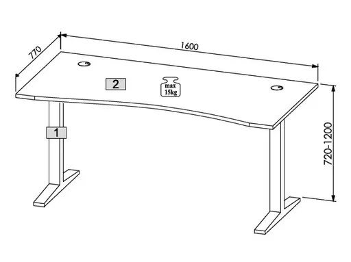 Schreibtisch - höhenverstellbar, LB ca. 160x77 cm, Weiß, Silberfarben