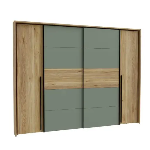 Schwebe-/Drehtürenschrank FAHDA - B. ca. 270 cm, Eiche Dekor, Grüngrau