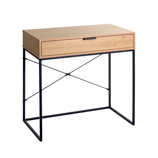 Schreibtisch - LB ca. 80x46 cm, Eiche hell Nachbildung, Schwarz