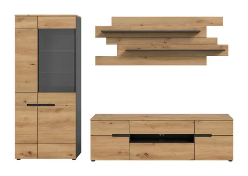 Wandboard - B ca. 184 cm, Artisan Eiche Nachbildung, Basalt grau