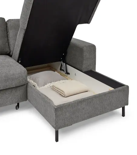 Ecksofa - 2-Sitzer mit Longchair rechts, Stoff, Grau