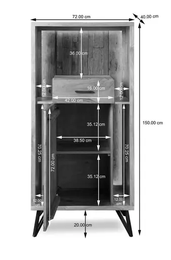 Highboard - mit Beleuchtung, B ca. 72 cm, Akazie massiv