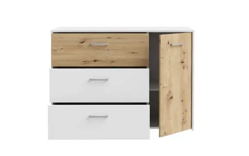Kommode FILIPO- Weiß, Eiche Dekor