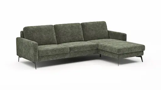 Ecksofa Enna - 3-Sitzer mit Longchair rechts, Armlehne A, Stoff, Olivgrün