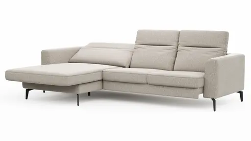 Ecksofa Rafaela 2.0 - Longchair mit 2,5-Sitzer rechts inkl. Sitzvorzug, Kopteilverstellung motorisch und Relaxfunktion motorisch im Longchair, Stoff, Champagner