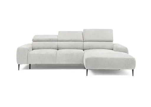 Ecksofa - 2-Sitzer mit Longchair rechts, Sitzvorzug motorisch, Kopfteil verstellbar, Stoff, Creme