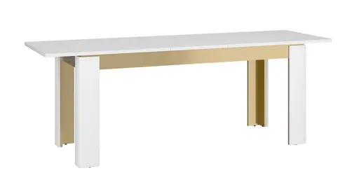 Esstisch - ausziehbar, LB ca. 160x90 cm, Alpinweiß, Goldfarben, Weiß Hochglanz