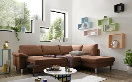 Ecksofa COOL - 2,5-Sitzer mit Ecke rechts, Querschläfer, Stoff, Rost