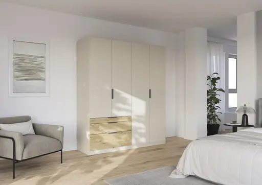 Drehtürenschrank RANI- B ca. 181 cm, Chapmpagner, Eiche Dekor