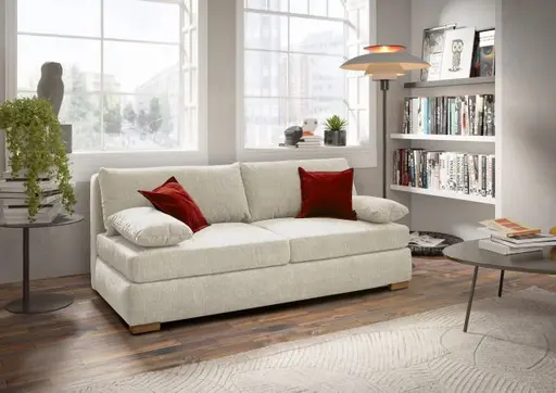 Sofa JELKO - 2-Sitzer inkl. Schlaffunktion mit Bettkasten, Stoff, Beige