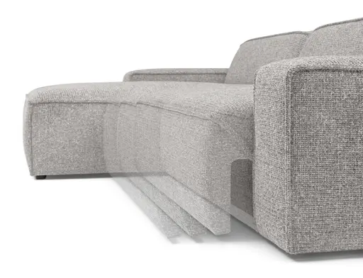 Ecksofa - Longchair links mit 2-Sitzer, Sitzvorzug motorisch, Stoff, Silbergrau
