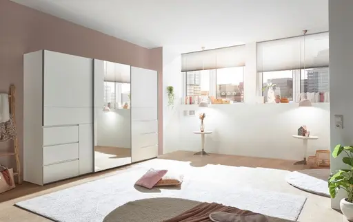 Schwebetürenschrank FJOLLA- B ca. 270 cm, Weiß, Spiegel