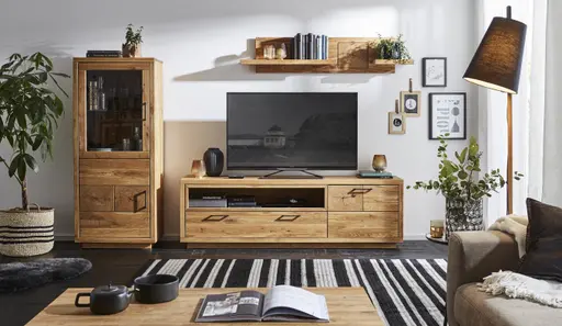 Lowboard Hartford - BHT ca. 188x59x40 cm, Eiche massiv, mit Hirnholzapplikation