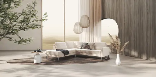 Ecksofa Anna - Ecke links mit 2,5-Sitzer inkl. Relaxfunktion (motorisch), Stoff, Beige