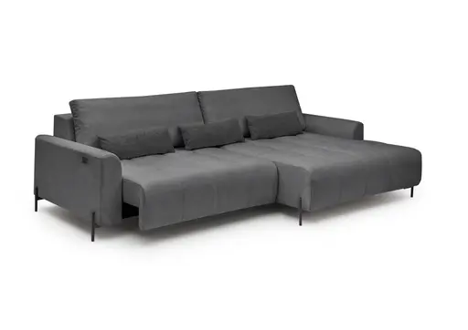 Ecksofa - 2-Sitzer mit Longchair rechts, Sitztiefe verstellbar motorisch, Stoff, Anthrazit