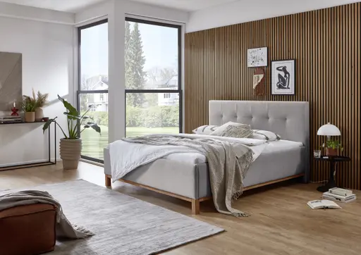 Polsterbett - Liegefläche ca. 180x200 cm, inkl. USB-Anschluss, Stoff, Silbergrau