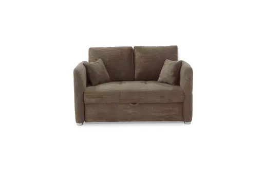 Sofa JORDEN - 1,5-Sitzer inkl. Schlaffunktion mit Bettkasten, verstellbare Armlehnen, Cord, Taupe