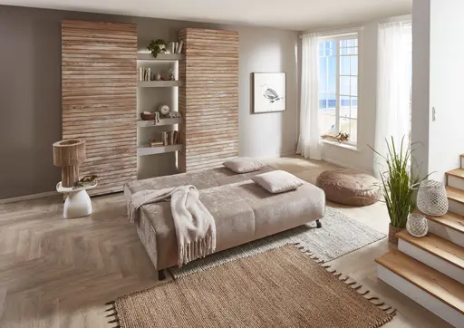 Querschläfer - Schlaffunktion mit Bettkasten, Stoff, Steingrau