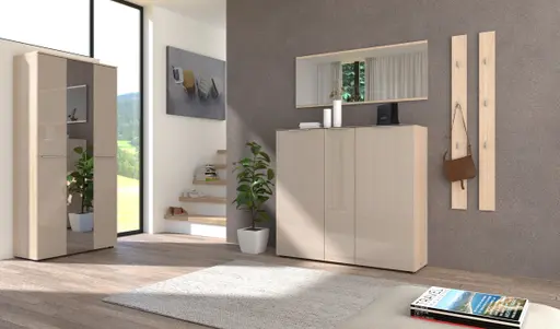 Schuhschrank - B ca. 136 cm, Riva Eiche Nachbildung, Kaschmir