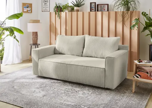 Schlafsofa - 2-Sitzer inkl. Schlaffunktion und Bettkasten, Stoff, Graubeige