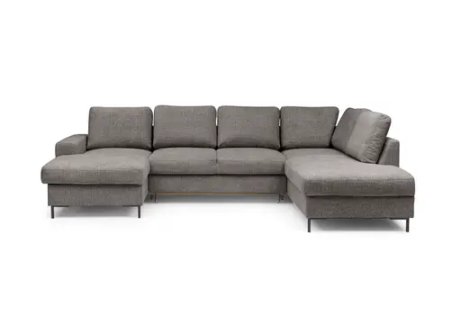 Wohnlandschaft - Longchair links mit 2-Sitzer und Ecke rechts, Stoff, Mocca