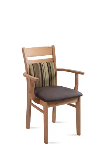 Armlehnstuhl - Kernbuche massiv, Stoff dunkelbraun schlammgrün