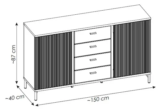 Sideboard - B ca. 150 cm, Schwarz