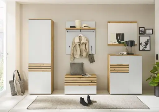 Garderobenschrank - B ca. 60 cm, Artisan Eiche Nachbildung, Weiß