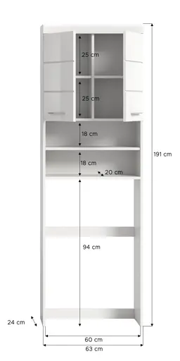Waschmaschinenüberbau - B ca. 63 cm, Weiß, Weiß Hochglanz