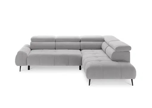 Ecksofa - 2-Sitzer mit Ecke rechts, Sitzvorzug motorisch, Kopfteil verstellbar, Stoff, Hellgrau
