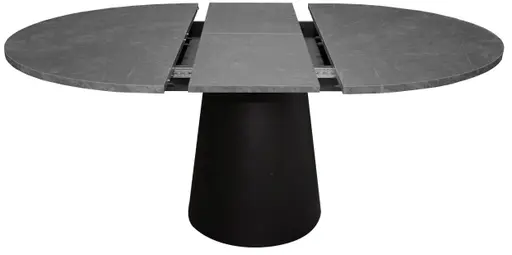 Esstisch - ausziehbar, Ø/H ca. 130x75 cm, Keramikoptik grau, Schwarz