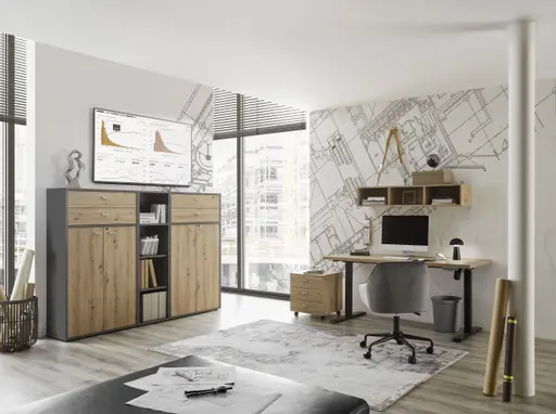 Regalsystem - Graphit, Eiche Nachbildung