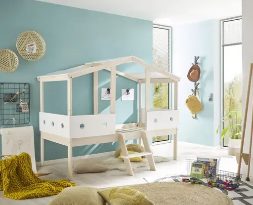 Hausbett - Liegefläche ca. 90x200 cm, Weiß, Kiefer Natur