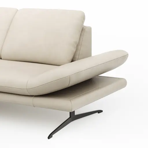 Ecksofa Hubertus - Longchair links mit 2-Sitzer, Armlehne verstellbar, Leder, Creme