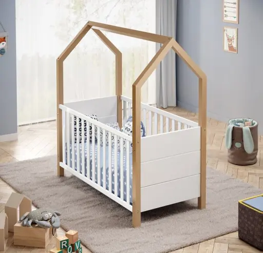 Babybett - Liegefläche ca. 70x140 cm, Kiefer Weiß, Birke