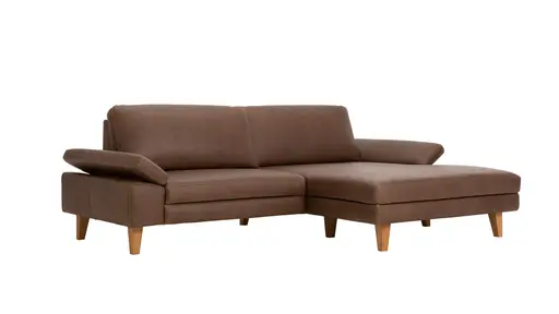 Ecksofa Houston - 1,75-Sitzer mit Longchair groß rechts, inkl. Sitztiefenverstellung und Armlehne klappbar, Leder, Dunkelbraun