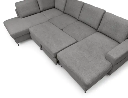 Wohnlandschaft - Ecke links mit 2-Sitzer und Longchair rechts, Stoff, Grau