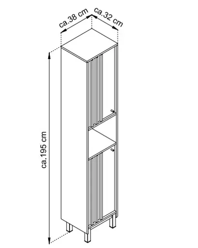 Hochschrank- B ca. 38 cm, Eiche Dekor, Schwarz