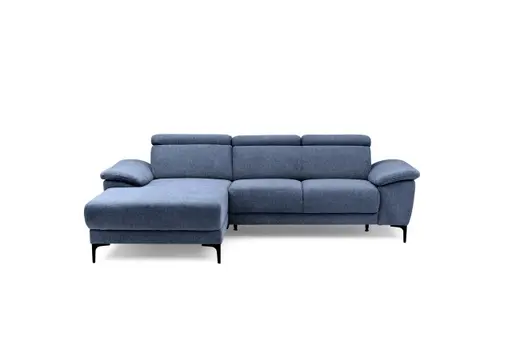 Ecksofa EZRA - Ecke links, 2-Sitzer inkl. Kopfteilverstellungen, Stoff, Blau
