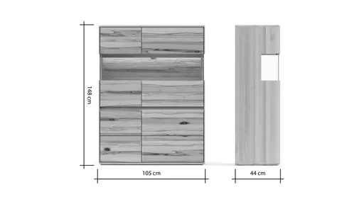 Highboard Hillsboro - inkl. Beleuchtung, Buche/Kernbuche natur, geölt