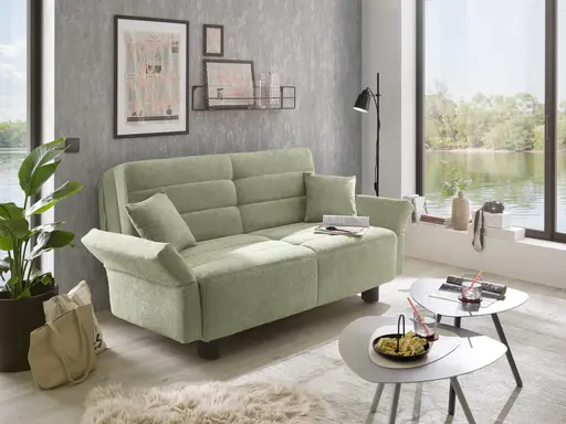 Faltsofa Easy - 2-Sitzer, ca. 140 cm inkl. Schlaffunktion/Topper/Armteil verstellbar, Stoff, Grün