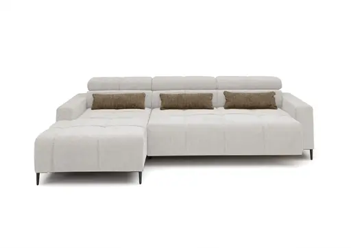 Ecksofa - Longchair links mit 2-Sizer, Sitztiefe verstellbar motorisch/Kopfteil verstellbar, Stoff, Sand