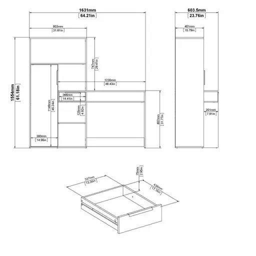 Schreibtisch - LB ca. 163x60 cm, Eiche Struktur Nachbildung, Weiß