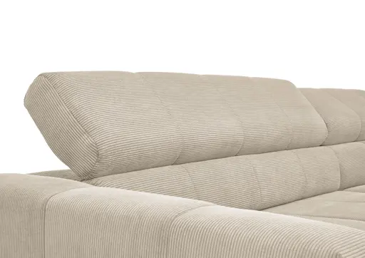 Ecksofa COLLEEN 2.0 - 2-Sitzer mit Ecke rechts, Kopfteil verstellbar, Feincord, Sand
