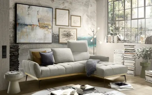 Ecksofa EDDIE - 2-Sitzer, Ecke rechts inkl. Rückenverstellungen, Stoff, Taupe