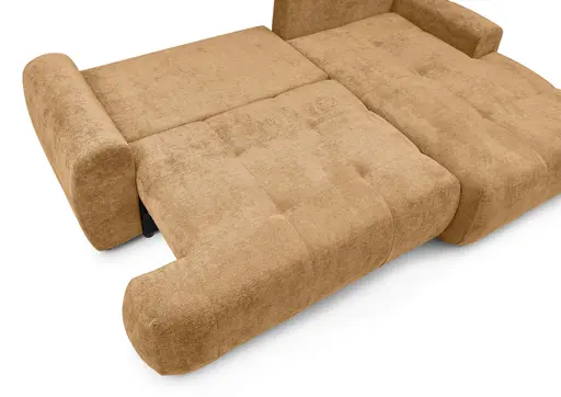 Ecksofa - 2-Sitzer mit Longchair rechts, Stoff, Goldfarben