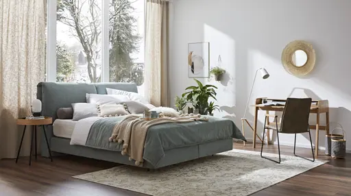 Boxspringbett Alpin - Liegefläche ca. 180x200 cm, Stoff, Graugrün