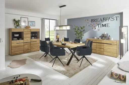 Esstisch - LB ca. 200x100 cm, Eiche massiv geölt, Baumkante, Schwarz